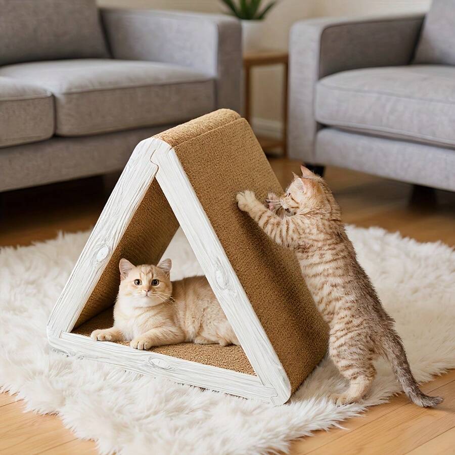 1pc Durable Triangle Cat Scratching Board - Multi-Functional Cat Training Climbing Frame With Sturdy Cardboard Base, Easy To Assemble, Suitable For Indoor/Outdoor Play And Exercise In All Seasons, Dog Cat Scratching Board, Pet Exercise Equipment, Sturdy Structure, Free Cat Gift, Cat Game, Cat Toy, Cat Supplies, Cat Bed - Multicolor - View 1