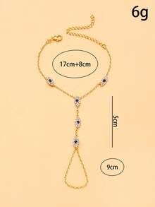 1pc Blue Eye Connected Finger Bracelet, Novel Design Hand Jewelry - Eyes - View 3