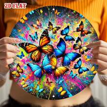 2D Flat Single-Piece Colorful Butterfly With Vibrant Ink Splatter Effect, Modern Art Round Sign With Bold Colors, Perfect For Home, Office, Cafe Decor, Pre-Drilled Holes, Style As Shown In Size Chart - Multicolor - View 6