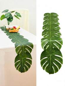 1pc Artificial Tropical Palm Leaf Tabletop Decor, Hawaiian Theme Faux Palm Leaf Tablecloth, Home Desktop Decoration, Suitable For Hawaiian, Flamingo, Summer Beach, Birthday And Aloha Party Table Skirt, Kitchen Decor - Multicolor - View 7