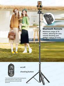 AXNEN 183cm/72.04in Long Portable Selfie Stick Tripod With Optional Fill Light, Multi-Angle Rotation Phone Holder,Telescopic Alunium Alloy Ground Stand With Wireless Remote, Lightweight And Compact, Compatible With Various Device Models Vlog, Live Streaming, Photography - one-size - View 5