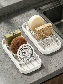 Wavy Soap Dish Drain Rack, Bathroom Soap Holder Drain Rack, Stainless Steel Kitchen Drain Rack, Countertop Sponge Cleaning Cloth Drain Rack (Beside Sink), Quick Drainage, Keeps Countertop Dry, Securely Holds Sponges And Steel Wool - Multicolor - View 7