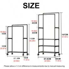 1pc Multifunctional Double-Row Clothes Storage Rack, Shoe Rack, Storage Shelf, Movable And Easy To Assemble, Suitable For Living Room, Entryway, Bedroom, Study, Office, Holiday Gift, Christmas Gift - Multicolor - View 8