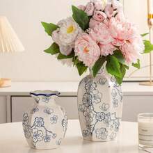 1pc Vintage Blue & White Ceramic Vase, Chinese Floral Pattern, Wavy Edge, Elegant Home Decor, Suitable For Fresh Flowers And Dried Flowers, Majlis, Living Room, Dining Table Centerpiece And Entryway, Ramadan Eid Housewarming Gift - Blue and White Joy - View 7