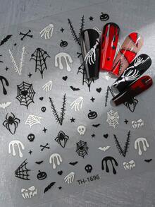 4 Sheets Luminous Glow‑In‑The‑Dark Halloween Nail Stickers For Women, Spider Web Bat Snake Gothic Design, Salon Effect DIY Manicure Decor - Multicolor - View 5