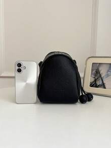Mini Minimalist Casual Shell Litchi Texture Coin Purse Phone Bag Shell Solid Color Crossbody Bag - Black - View 10