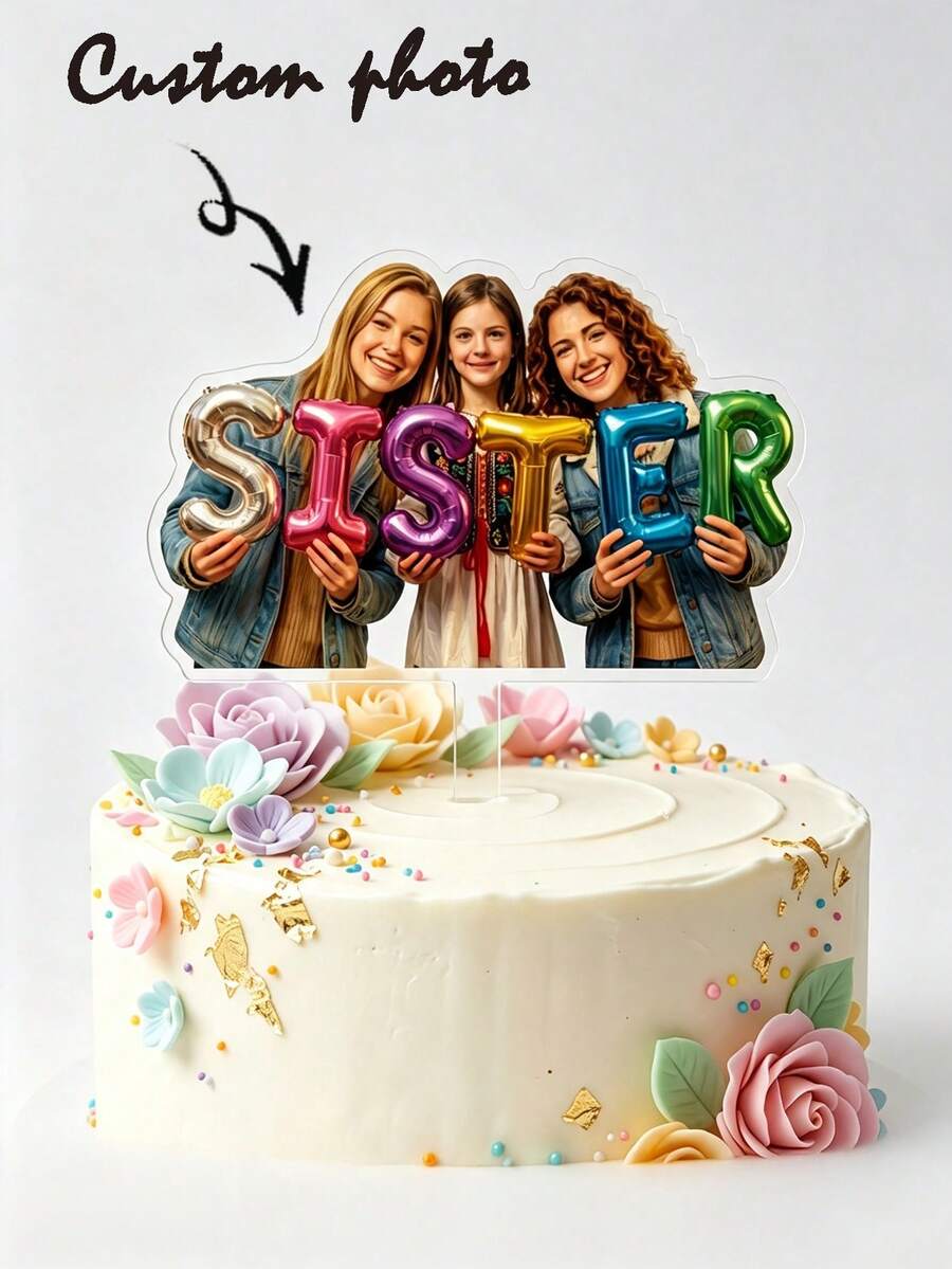 1/5/10pcs Personalized Character Photo Cake Toppers - Customizable Photo + Character Design, Personalized Cake Decoration, Easy To Place On Cake - Suitable For Birthday, Family Gathering, Holiday Cake - Perfect For Home, DIY Party Enthusiasts, Event Planners - Cake Decoration, Personalized Holiday Cake Toppers - Multicolor - View 1