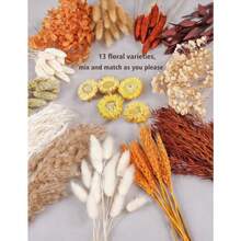 In Stock-Ships Immediately. DIY Dried Flower Set, Bulk Dried Flowers Bouquet, Dried Flower Vase Arrangement, Autumn Decoration, Dried Flowers With Stems. Fall - Orange - View 3