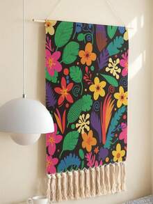 1PC Tapestry, Wall Hanging, Long Linen Vintage Tapestry With Tassels, Vertical Wall Decoration, Flower Print Design, Versatile For Living Room, Bedroom & Office - Multicolor - View 2