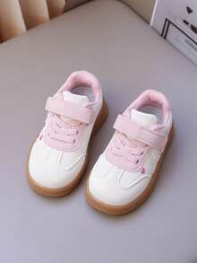 1 Pair Light Pink Heart Pattern Girls' Sneakers, Soft Sole Anti-Slip Wear-Resistant, Hook And Loop Closure Easy On/Off, Breathable Comfortable Versatile For Daily Wear - Beige - View 1