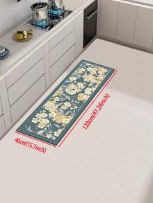 1 Pc Deep Blue Flower Pattern Kitchen Mat, 3.5 Mm Soft Rubber That Absorbs Water And Is Easy To Clean. Suitable For Corridors, Bathrooms, Living Rooms, Outdoor Door Mats, And Toilets. Useable Throughout The Year And For Various Holidays. - Multicolor - View 16