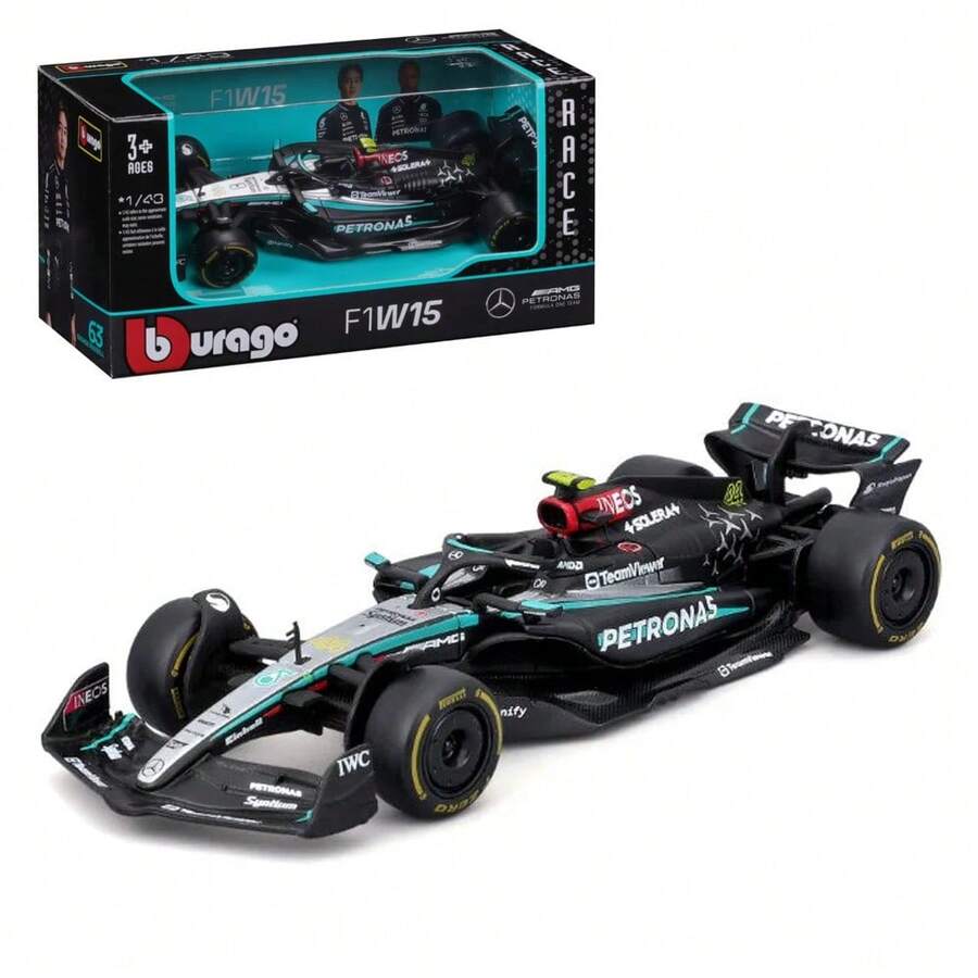 Burago - Mercedes AMG Petronas W15 Lewis Hamilton #44 2024 - 真實 1:43 比例模型車，由 Lewis Hamilton 駕駛，Mercedes 官方授權，建議 3 歲以上使用