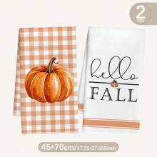 MEMNUN 2 Pcs Orange & White Plaid Maple Leaf Pumpkin Print Kitchen Towels Dish Cloths, Ultra-Fine Microfiber Polyester Material, Hello Fall Autumn Decor Hand Towels Thanksgiving Home Fabric Hanging Towels, Home Decor, Kitchen Decor, Fall Decor, Suitable For Restaurant Kitchen Home Decoration And Gift Giving, 40*60cm/45*70cm - Multicolor - View 12