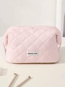 Fashionable Multifunctional Quilted Cosmetic Bag, Portable Zipper Travel Toiletry Bag, Classic Large Capacity Puffy Makeup Organizer, Casual Handbag, Warm Down-Like Texture Small Bag, Suitable For Vacation Travel, Weekend Trips And College Dorm Daily Use - Multicolor - View 3