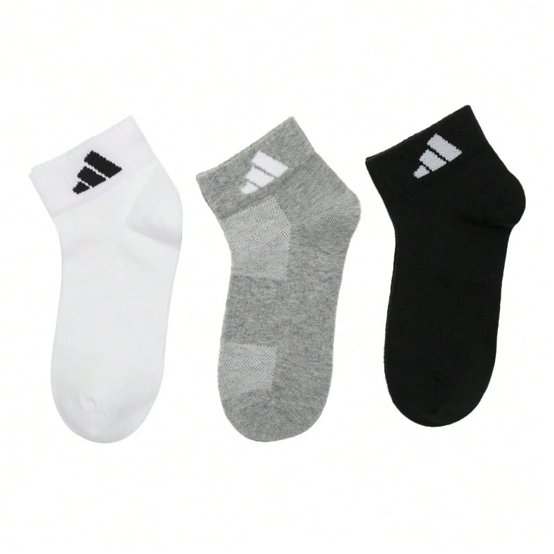 Adidas 3雙男女通用運動襪 SPW ANK SOCK 灰色短踝運動休閒襪 JC9268 - 黑色/中麻/白 - 查看 1