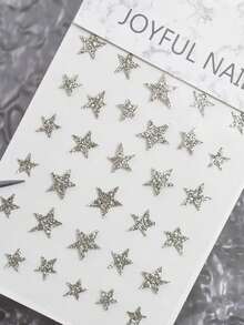 1pc Silver Reflective Glitter Star Nail Art Sticker, Shiny Star Pattern Decorative Nail Decal, Y2K Style Nail Sticker, Suitable For DIY Nail Decoration - Silver - View 4