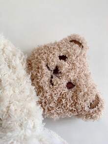 2pcs Cute Bear Decor Baby Plush Knitted Hat Set, Soft Fluffy Warm Toddler Winter Knitted Headwear, Sweet Children Cold Weather Outfit Accessory - Bear 2-piece Set - View 3