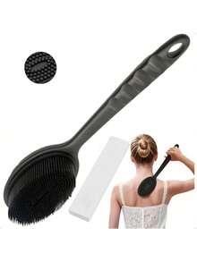 Silicone Back Scrubber For Shower - 1 /2/3/4/5/6 Pcs Short Handle Body Brush Set, Double-Sided Exfoliating And Massage, Soft Bristles, Rich Lather - Easy-To-Clean & Hang Dry Design, Unscented, No Battery Needed - Black - View 9