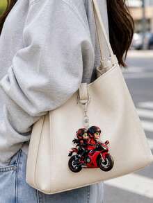 [2D Flat]2D Flat Mini Motorcycle Rider With Passenger Keychain Pendant - Cute Couple Motorcycle Keychain, Suitable For Car Keys, Backpacks, Phone Accessories - Acrylic Motorcycle Gift (Souvenir For Enthusiasts) Couple Style, Travel Accessory, Beach Party Decoration, Daily Fashion Accessory, Perfect Gift For Halloween, Mother's Day, Christmas, Back To School Season, Wedding, Graduation Season - A - View 7