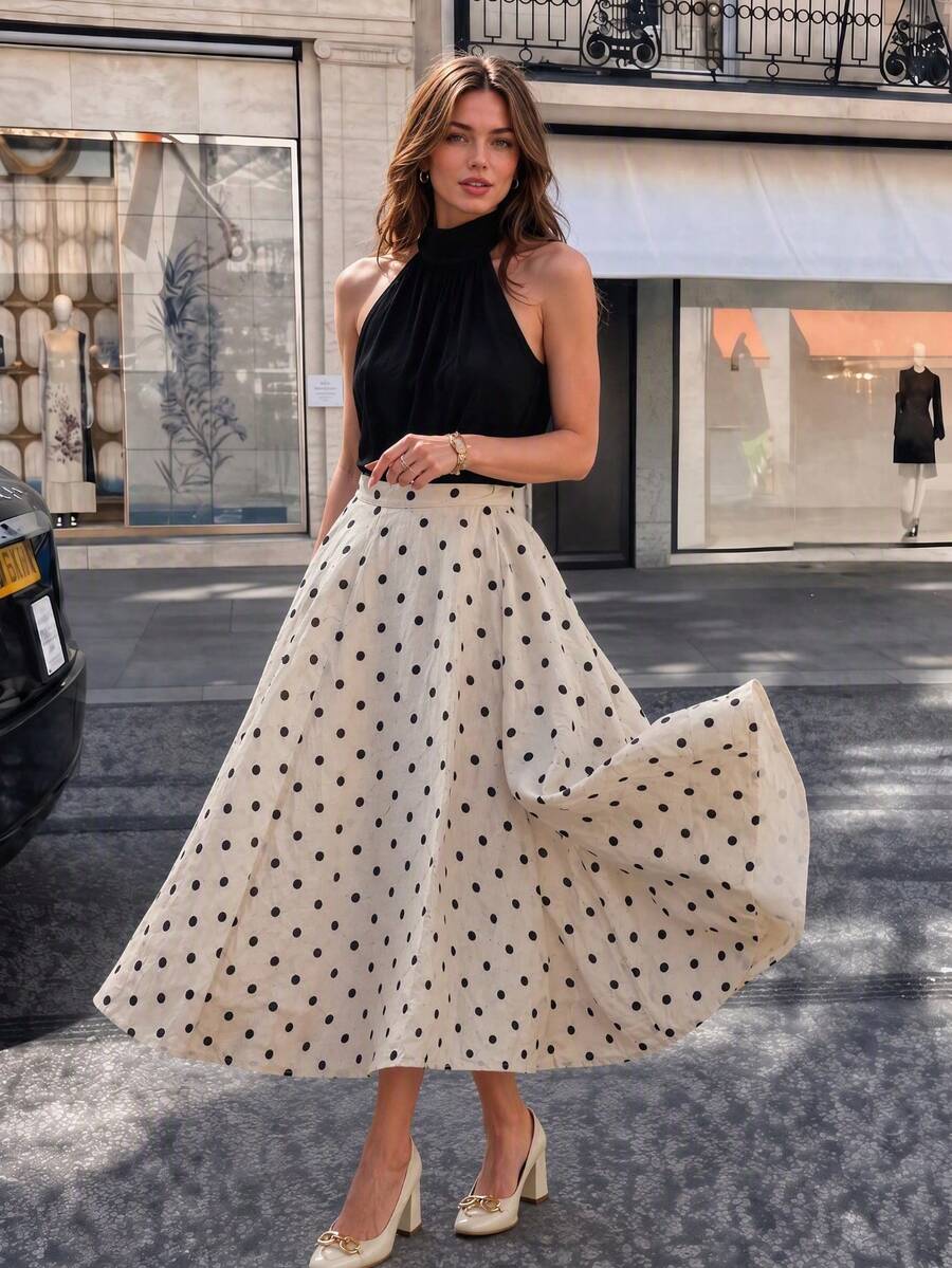 Women's Elegant Polka Dot Print Wrap Skirt White - White - View 1