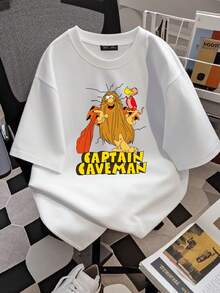 Camiseta de mujer con estampado retro clásico del Capitán Cavernícola, divertido estampado gráfico de dibujos animados, casual, unisex. - Blanco - Ver 2