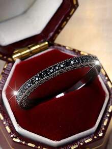 1pc Minimalist Black Synthetic Zirconia Black Gold Plated Ring, Suitable For Daily Wear, Valentine's Day, Party, Banquet, All Seasons - Black - View 3