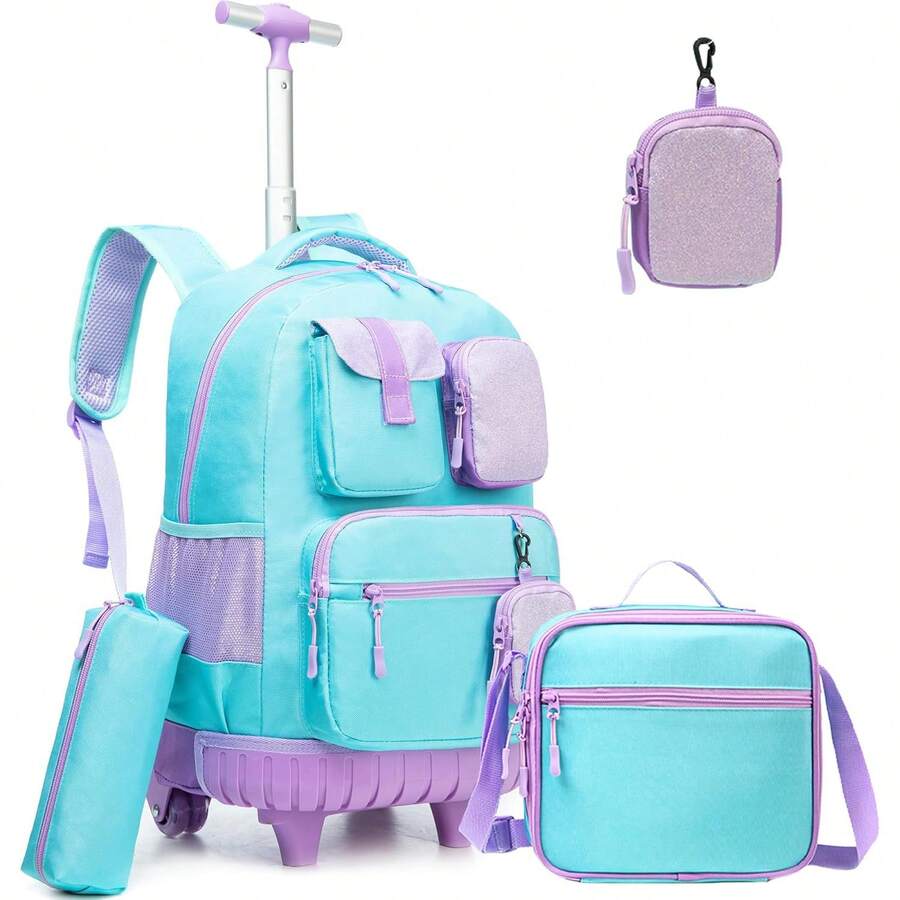 3PCS Rolling Backpack For Girls Bookbag Set For Girls With Crossbody Bag And Pencil Case For School And Travel Back To School - Girls' Trolley School Bag - View 1