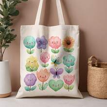 Paquete de 1 pieza, linda bolsa de tela con ilustraciones florales (13.8 pulgadas x 15.8 pulgadas), elegante bolsa de compras, adecuada para el transporte diario, viajes a la playa y un rega - A - Ver 6