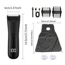 1pc Men's Body Hair Trimmer With Shaving Cloth, Electric Razor Suitable For Face, Arms, Legs, Underarms And Private Areas, Groin Hair Trimmer, Ceramic Blade Unisex Hygienic Shaver, Best Gift For Holidays And Father's Day - black silver - View 3