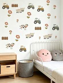 2 Styles Boys Nursery Wall Decals, Farm Tractor Animal & Space Rocket Planet Stickers, Home Decor, Wall Art For Kids Boys Bedroom - Multicolor - View 6