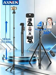 AXNEN 183cm/72.04in Long Portable Selfie Stick Tripod With Optional Fill Light, Multi-Angle Rotation Phone Holder,Telescopic Alunium Alloy Ground Stand With Wireless Remote, Lightweight And Compact, Compatible With Various Device Models Vlog, Live Streaming, Photography - one-size - View 3