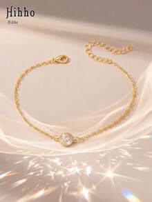 Hihho 1pc Gold Thin Chain Adjustable Bracelet With Diamond, Star, Moon, Flower, Cross, 5 Styles Optional, Stackable Women's Luxury Tennis Bracelet Accessory, Suitable For Gift-Giving Occasions, Birthday And Holiday Gift Consumption Needs - Gold - View 12