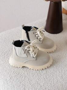 1 Pasang Sepatu Bot Sol Lembut Model Baru untuk Anak Laki-laki, Nyaman dan Modis - Krem - View 6