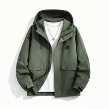 Men's Street Tough Style Multi-Pocket Military Hooded Jacket, Loose Fit Plus Size Outdoor Hiking, Stream Trekking, Camping, Versatile Jacket For Autumn/Winter - Army Green - View 6