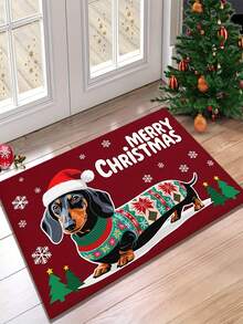 1 buah Keset Lantai Motif Anjing Dachshund dengan Topi Natal, Bahan Kasmir Imitasi yang Lembut dan Nyaman, Mudah Dibersihkan dan Dapat Dicuci dengan Mesin, Cocok untuk Kamar Mandi, Dapur, Lorong, Kamar Tidur, Pintu Masuk dan Area Lainnya, Dekorasi Rumah, Karpet Dekorasi Liburan Natal, Sempurna untuk Menciptakan Suasana Meriah di Rumah - A - View 5