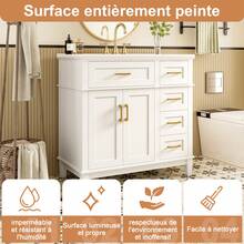 White Lacquered Bathroom Vanity Unit - Double Door Shelf - 90 X 46 X 87 Cm - 白色 - 查看 4