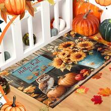 1pc Autumn Series Hello Fall Owl & Sunflower Pattern Printed Faux Cashmere Surface TPR Bottom Doormat, Bathroom Mat, Kitchen Mat, Laundry Room Mat, Holiday Atmosphere Decor, Home Decor, Party Decor, Wedding Decor, Dining & Kitchen Decor - Multicolor - View 5