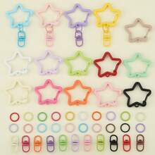 65pcs DIY Keychain Making Kit, Random Mixed Colors, Includes 50pcs Open Jump Rings, 10pcs Swivel Lobster Clasps, 5pcs Star-Shaped Spring Clasps, Suitable For DIY Doll Keychain, Bag Charm, Car Key Chain, Portable Hook Accessories, Keychain Making Materials, DIY Keychain Accessories - Accessory Set - View 6