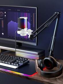 1 pieza Soporte de brazo de boom de micrófono condensador RGB con conector USB, adecuado para videoconferencias, canto, grabación en vivo - Blanco - Ver 10