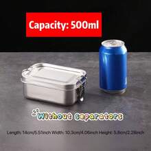 1 Stainless Steel Lunch Box, Portable Lunch Box, Metal Lunch Box, Food Storage Container, Metal Lunch Container, Leak Proof Lockable Clip, Work Lunch Box, School Supplies (500ML Without Compartment, Other With Compartment) - Multicolor - View 8