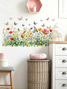 3 Styles Nursery Wall Decals, Forest Mushroom, Wildflower Meadow And Pink Rose By Window Stickers, Home Decor, Boys And Girls Bedroom Wall Art - Multicolor - View 5