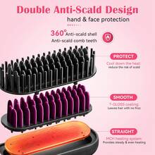 Hatteker 1pc USB Rechargeable Straightening Brush, 3 Temperature Settings, Travel Portable Volumizing Hair Root Hot Air Brush, Wireless Straight & Curl Dual Use Negative Ion Comb - Multicolor - View 9