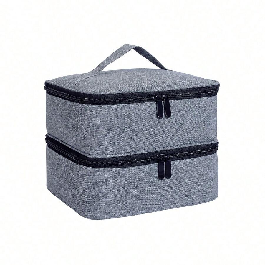 Organizador de Esmalte de Uñas de Mano de Doble Capa, Bolsa Organizadora de Cosméticos para Niñas y Mujeres, Arte de Uñas, Aceites Esenciales, Juego de Cosméticos, Uso Diario y de Viaje - Gris - Ver 1