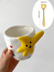 1pc 3D Embossed Star & Deer Handheld Coffee Mug, Exquisite Handmade Artistic Mug, Highly Attractive Niche Design, Interesting Cup, Ceramic - Suitable For Brewing Coffee, Strong Tea, Latte, Cappuccino, Christmas Gift - Multicolor - View 13