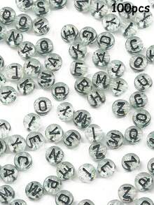 100pcs 4*7mm Transparent Letter Beads Handmade Beading Material DIY Acrylic Beads Pink English Letter Beads - Green Letter Flat Beads - View 7
