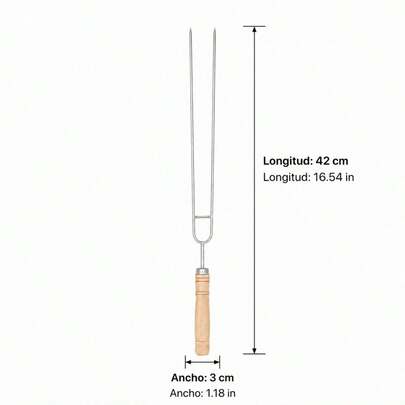Grillgabel aus Edelstahl 42 cm mit Holzgriff, Doppelzinken-Fleischgabel für Grillgut und Würstchen, professionelles hitzebeständiges Grillwerkzeug