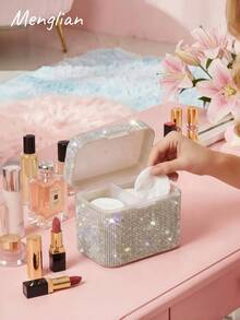 Shiny Rhinestone Nail Art Storage Box, Luxury Divided Compartment Organizer With Lid, Suitable For Nail Decorations, Gems, Jewelry And Beauty Accessories, Sparkling Vanity Desktop Storage - Multicolor - View 1