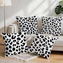 4pcs White Leopard Print Pillow Covers, Single-Sided Printed Pillow Covers, Suitable For Living Room, Bedroom, Home Decor, All-Season Pillow Covers - Multicolor - View 9