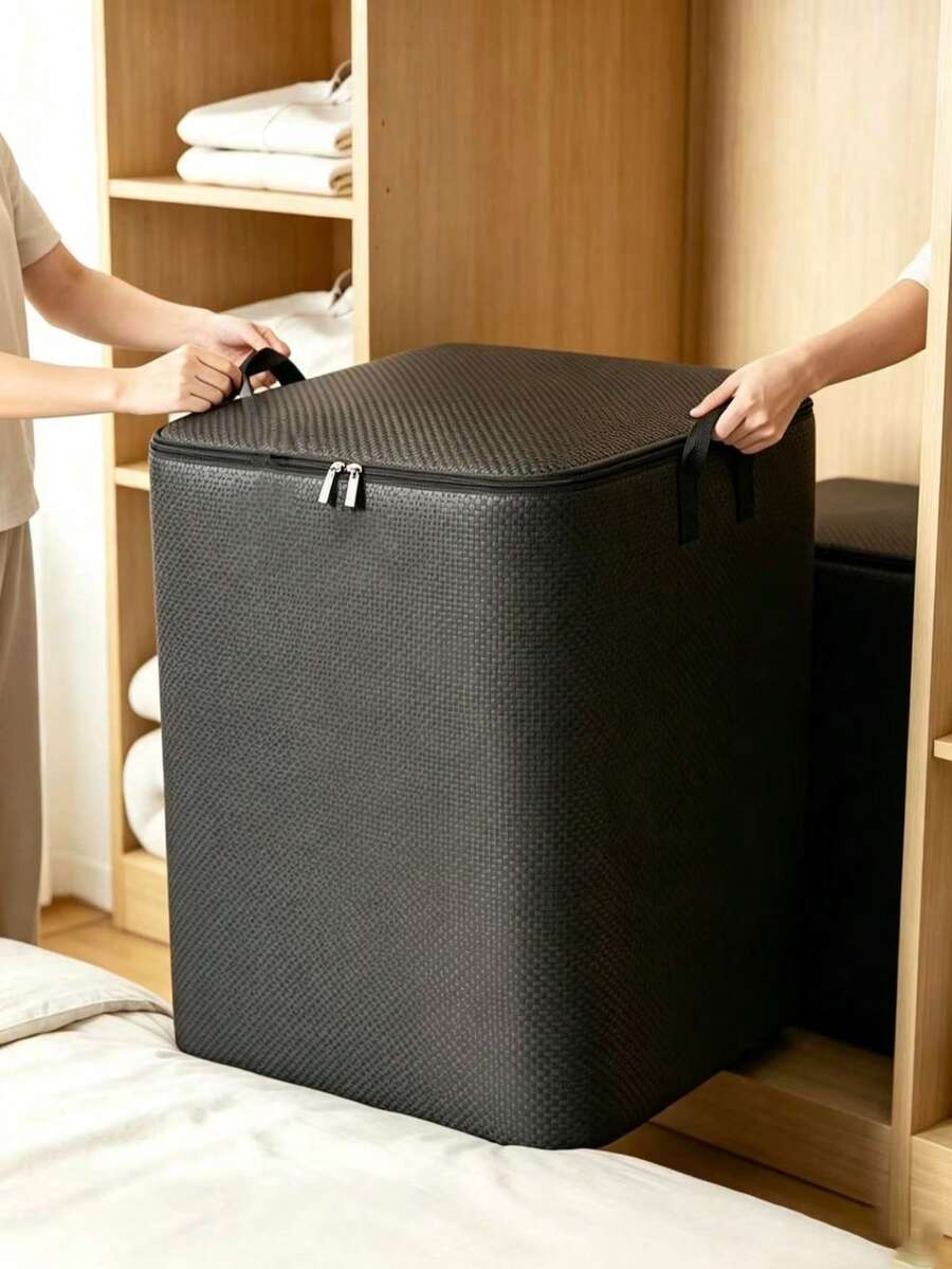 1pc Portable Large Capacity Oxford Cloth Storage Bag, Waterproof And Moisture-Proof, Durable Zipper, Suitable For Seasonal Clothing, Bedding, Toys Storage, Storage Room Organization, Moving, Travel, Multi-Functional Handheld Travel Storage Bag - Black - View 1