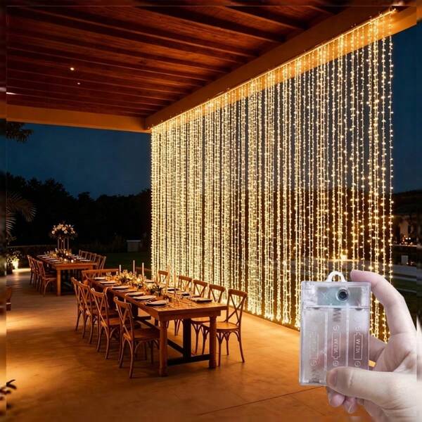 Romantic Battery‑Box Curtain Garland Lights With 8 Lighting Modes, Indoor Outdoor Waterproof Decor Lights, For Bedroom Living Room Wedding Birthday Camping Garden Patio, Xmas Halloween Curtain Lights For Backdrop Date Confession